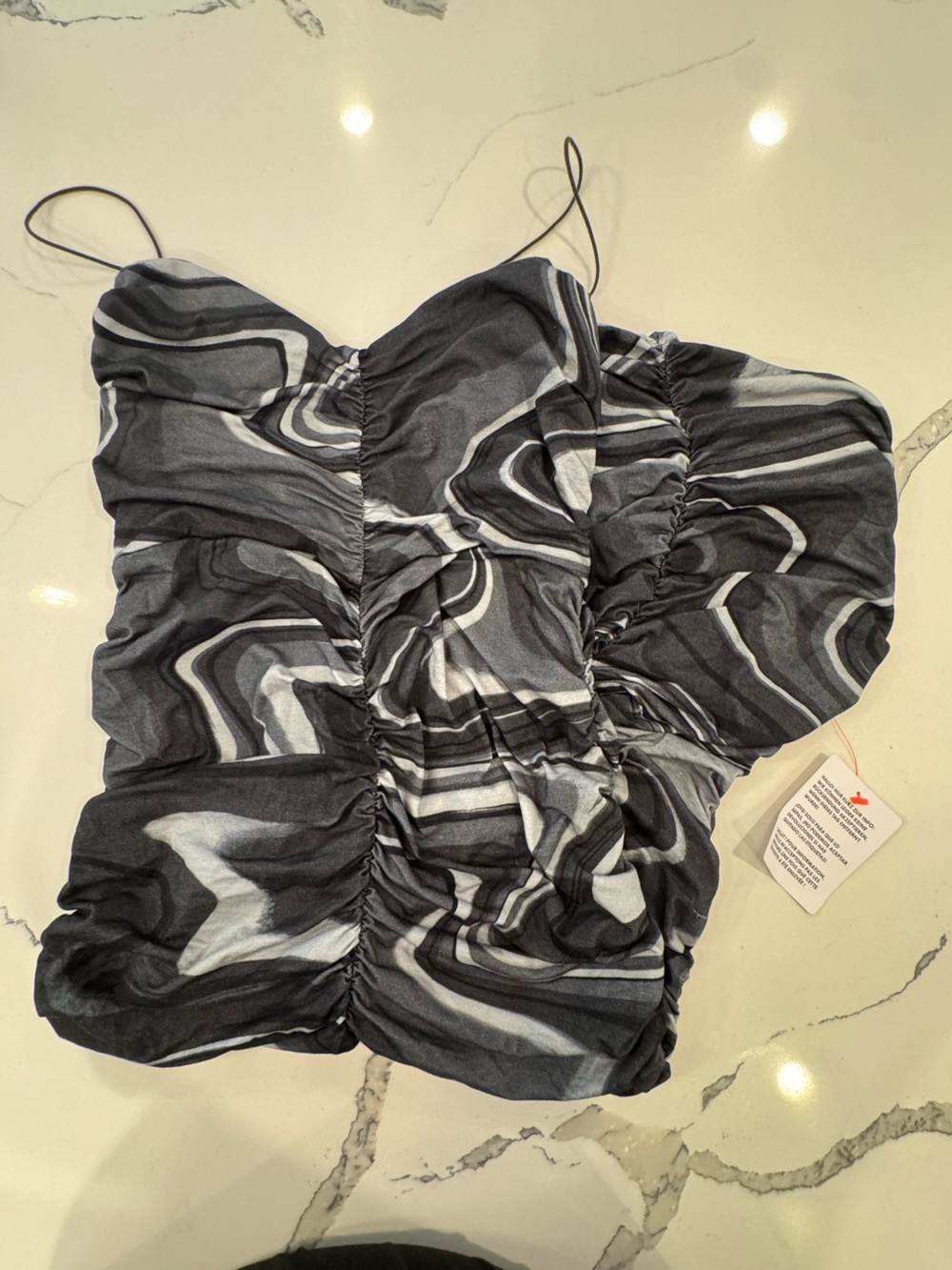 Women's Black & Gray Swirl Ruched Slip Dress ASOS